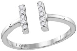 Sterling Silver Womens Round Natural Diamond Open Parallel Bar Fashion Band Ring 1/10 Cttw