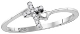 Sterling Silver Womens Round Diamond Delicate Slender Cross Religious Ring 1/20 Cttw