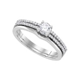 14k White Gold Womens Natural Round Diamond Bridal Wedding Engagement Ring Band Set 1/2 Cttw