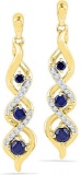 10kt Yellow Gold Womens Round Lab-Created Blue Sapphire Cascade Dangle Earrings 1/2 Cttw