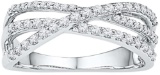 10kt White Gold Womens Round Diamond Triple Strand Crossover Band 1/2 Cttw