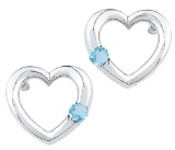 Sterling Silver Womens Round Lab-Created Blue Topaz Heart Earrings 1/6 Cttw