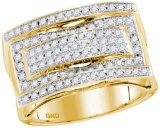 10kt Yellow Gold Womens Round Pave-set Diamond Rectangle Cluster Ring 1.00 Cttw