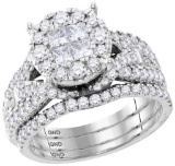 10kt White Gold Womens Princess Round Diamond Soleil Bridal Wedding Engagement Ring Band Set 2.00 Ct