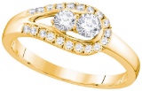10kt Yellow Gold Womens Round Natural Diamond 2-stone Bridal Wedding Engagement Ring 1/2 Cttw