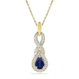 10kt Yellow Gold Womens Pear Lab-Created Blue Sapphire Solitaire Fashion Pendant 2/3 Cttw