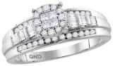 10kt White Gold Womens Princess Round Diamond Cluster Bridal Wedding Engagement Ring 1/2 Cttw