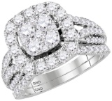 14kt White Gold Womens Round Diamond Bridal Wedding Engagement Ring Band Set 2.00 Cttw