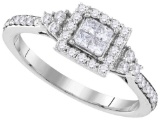 10kt White Gold Womens Princess Diamond Square Frame Cluster Ring 1/2 Cttw