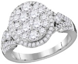 14kt White Gold Womens Round Diamond Cluster Bridal Wedding Engagement Ring 1-1/2 Cttw