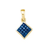 10kt Yellow Gold Womens Round Blue Colored Diamond Square Fashion Pendant 1/20 Cttw