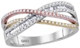 10kt White Gold Womens Round Natural Diamond Tri-tone Crossover Fashion Band Ring 3/8 Cttw