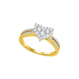 14kt Yellow Gold Womens Round Natural Diamond Heart Cluster Split-shank Fashion Ring 1/2 Cttw