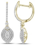 14kt Yellow Gold Womens Round Diamond Double Oval Frame Dangle Earrings 1.00 Cttw