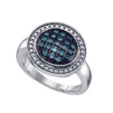 925 Sterling Silver White 0.20CT BLUE DIAMOND CLUSTER RING