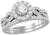 14kt White Gold Womens Natural Diamond Round EGL Bridal Wedding Engagement Ring Band Set 1.00 Cttw