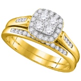 14kt Yellow Gold Womens Round Diamond Cluster Bridal Wedding Engagement Ring Band Set 1/2 Cttw