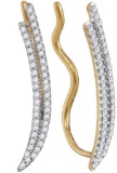 10kt Yellow Gold Womens Round Diamond Double Two Row Climber Earrings 1/4 Cttw