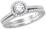 14k White Gold Womens Natural Round Diamond Slender Bridal Wedding Engagement Ring Band Set 7/8 Cttw