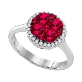 14kt White Gold Womens Round Ruby Cluster Diamond Halo Bridal Ring 1-1/8 Cttw