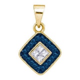 14K Yellow-gold 0.22CTW BLUE DIAMOND MICRO-PAVE PENDANT