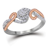10kt White Gold Womens Round Diamond Rose-tone Rope Cluster Ring 1/4 Cttw