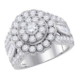 Bridal 14K White Gold Flower Cluster Halo Real Diamond Engagement Wedding Ring 3 CT