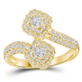 14kt Yellow Gold Womens Princess Natural Diamond 2-stone Hearts Together Bypass Bridal Wedding Engag