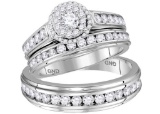 Bridal 14K White Gold Cluster Real Diamond His & Her Wedding Trio Ring Set 1 CT