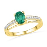 10kt Yellow Gold Womens Oval Lab-Created Emerald Solitaire Fashion Ring 1/12 Cttw