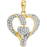 10kt Yellow Gold Womens Round Natural Diamond Heart Love Fashion Pendant 1/6 Cttw