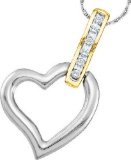 10kt White Two-tone Gold Womens Round Diamond Heart Love Pendant 1/12 Cttw