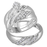 14K White Gold Solitaire Diamond His Her Trio Wedding Engagement Ring Set 1/4 CT