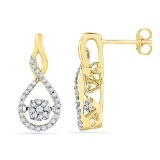 Womens 10K Yellow Gold Flower Cluster Real Diamond Infinity Stud Earrings 1/3 CT