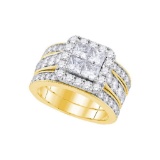 14k Yellow Gold Womens Natural Princess Diamond Bridal Wedding Engagement Ring Band Set 3.00 Cttw