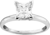 14kt White Gold Womens Princess Diamond Solitaire Bridal Wedding Engagement Ring 3/8 Cttw