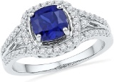 10kt White Gold Womens Lab-Created Blue Sapphire Solitaire Fashion Ring 2 & 1/12 Cttw