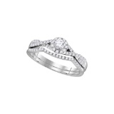 14kt White Gold Womens Natural Diamond Round Bridal Wedding Engagement Ring Band Set 1/2 Cttw