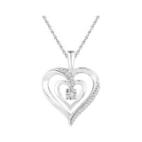 10kt White Gold Womens Round Diamond Moving Twinkle Solitaire Heart Pendant 1/10 Cttw