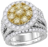 14kt White Gold Womens Round Yellow Diamond Halo Bridal Wedding Engagement Ring Band Set 4 & 1/12 Ct