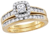 14kt Yellow Gold Womens Natural Diamond Princess EGL Bridal Wedding Engagement Ring Band Set 3/4 Ctt