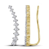 14kt Yellow Gold Womens Round Natural Diamond Climber Fashion Earrings 3/4 Cttw