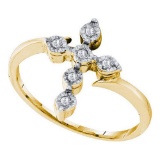 925 Sterling Silver Yellow 0.06CTW DIAMOND CROSS RING