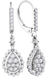 14kt White Gold Womens Round Diamond Teardrop Frame Cluster Dangle Earrings 7/8 Cttw