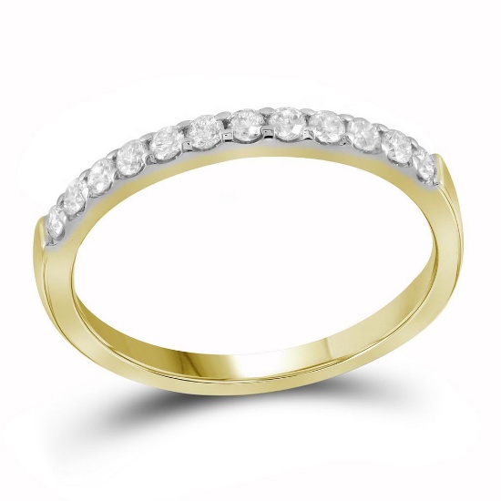 14kt Yellow Gold Womens Round Pave-set Diamond Single Row Wedding Band 1/4 Cttw