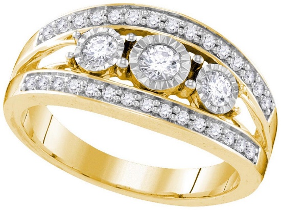 10kt Yellow Gold Womens Round Diamond 3-stone Bridal Wedding Engagement Ring 1/2 Cttw