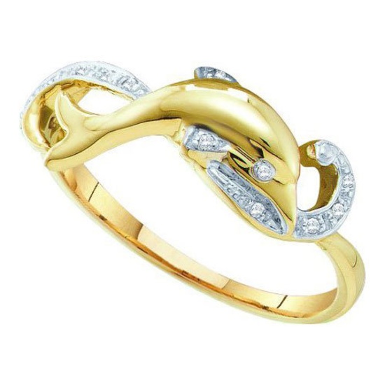 10K Yellow-gold 0.05CTW DIAMOND DOLPHIN RING