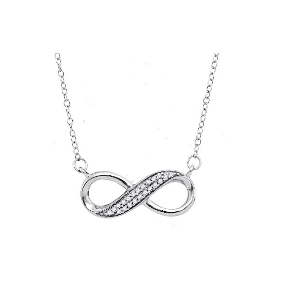 Sterling Silver Womens Round Diamond Infinity Pendant Necklace 1/6 Cttw