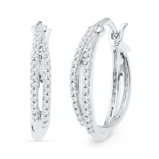 10KT White Gold 0.25CtW DIAMOND HOOPS EARRING