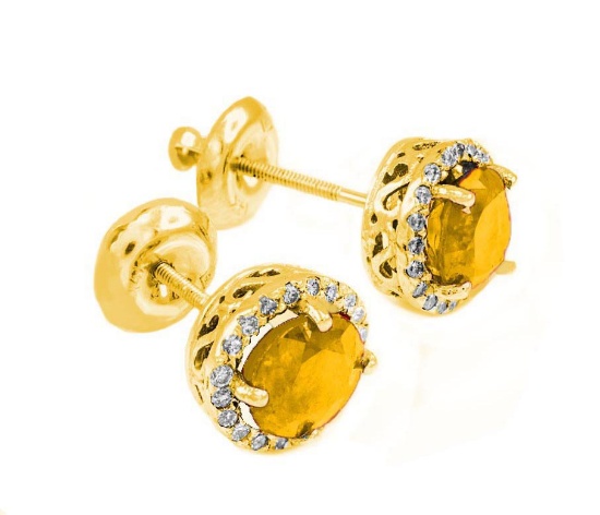 10K Gold Diamond Citrine Earrings APPROX 1.62 CTW (SI1,G-I)